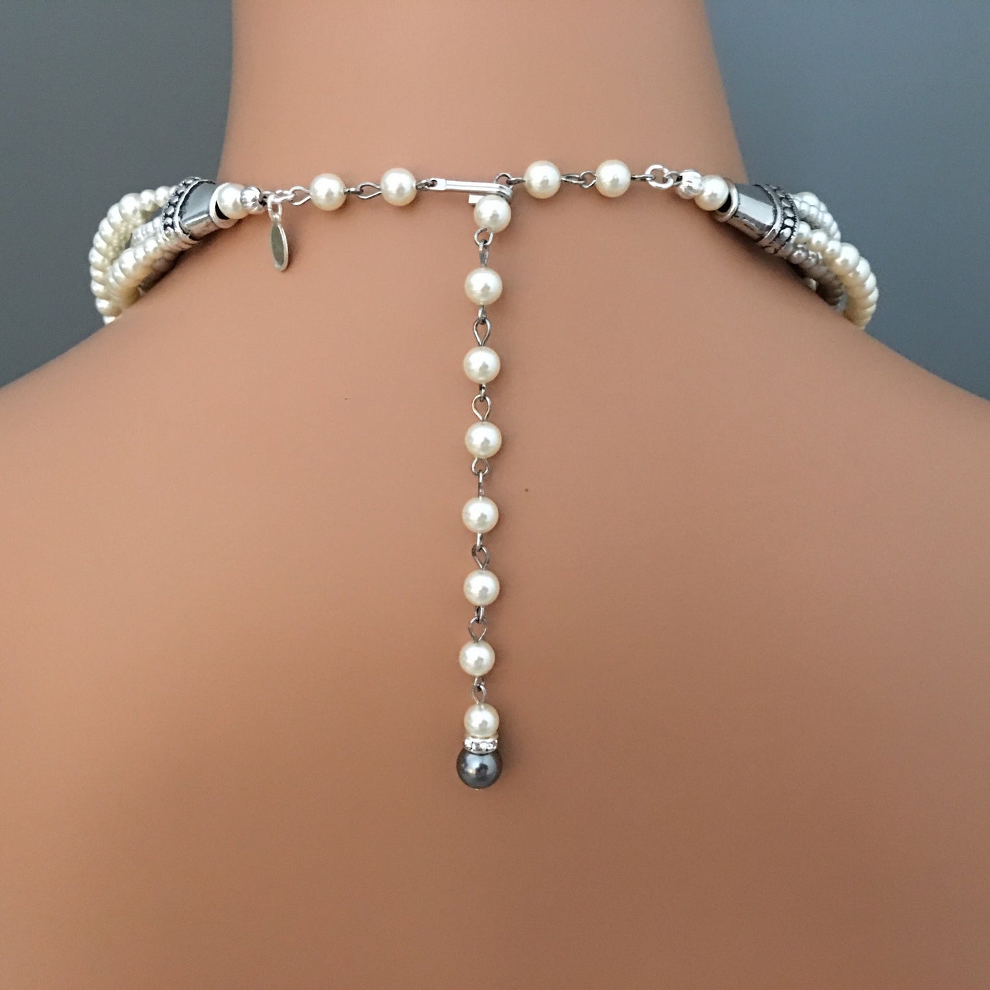 Grey Pearl Necklace Set Necklace with Brooch and Earrings Dark Grey Light Gray Ivory twisted Swarovski Pearls Rhinestone mother of the bride
