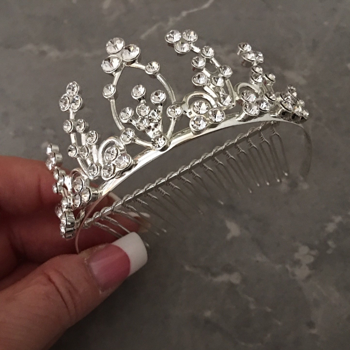 Audrey Hepburn style Tiara Crown small rhinestone decorative comb tiara Breakfast at Tiffany style wedding bridal veil bridal shower Holly Costume