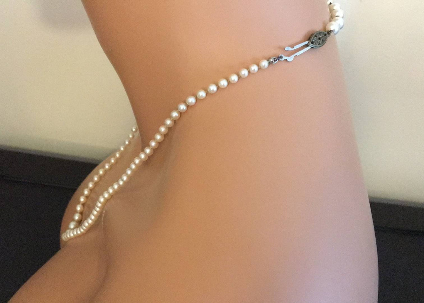 Pearl Necklace Extender in Bronze, Silver or Gold and Cream Ivory or White glass pearls to lengthen vintage necklaces fish hook clasp