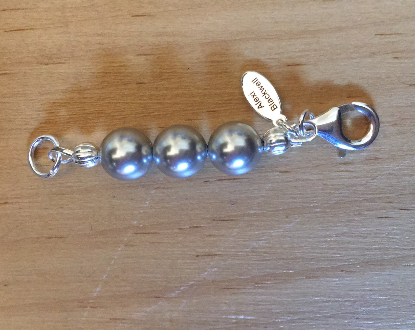 Pearl Necklace Extender with Sterling Silver Lobster Clasp and 8mm glass pearls 2 inches light grey dark gray pearls or choice of color