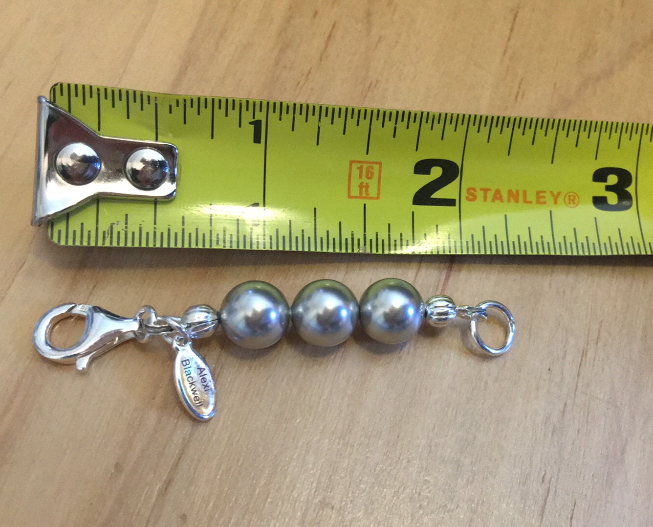 Pearl Necklace Extender with Sterling Silver Lobster Clasp and 8mm glass pearls 2 inches light grey dark gray pearls or choice of color