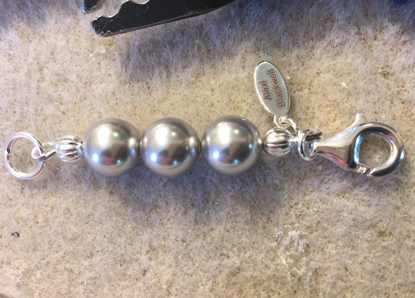 Pearl Necklace Extender with Sterling Silver Lobster Clasp and 8mm glass pearls 2 inches light grey dark gray pearls or choice of color