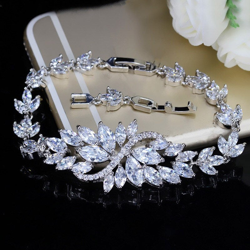 Bridal Bracelet Earrings Set Gold or Silver sparkling Cubic Zirconia rhinestone adjustable perfect bridesmaid gifts for her wedding jewelry