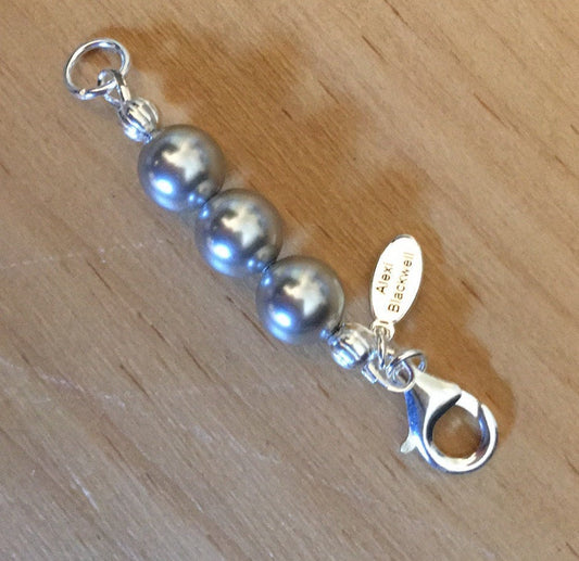 Pearl Necklace Extender with Sterling Silver Lobster Clasp and 8mm glass pearls 2 inches light grey dark gray pearls or choice of color
