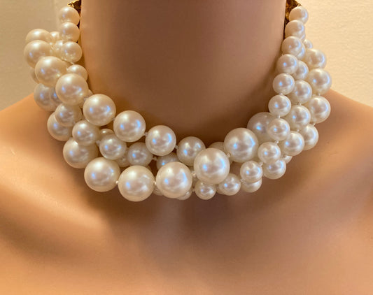 Chunky Pearl Choker hand knotted cream faux pearls unique gold clasp Vintage KJL Laguna Pearl Choker Large lightweight pearls hand knotted