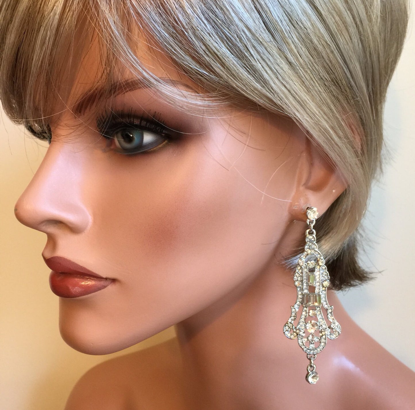Long Art Deco Earrings Great Gatsby Earrings Rhinestone bridal earrings in silver with pearl white ivory flapper bridal wedding jewel
